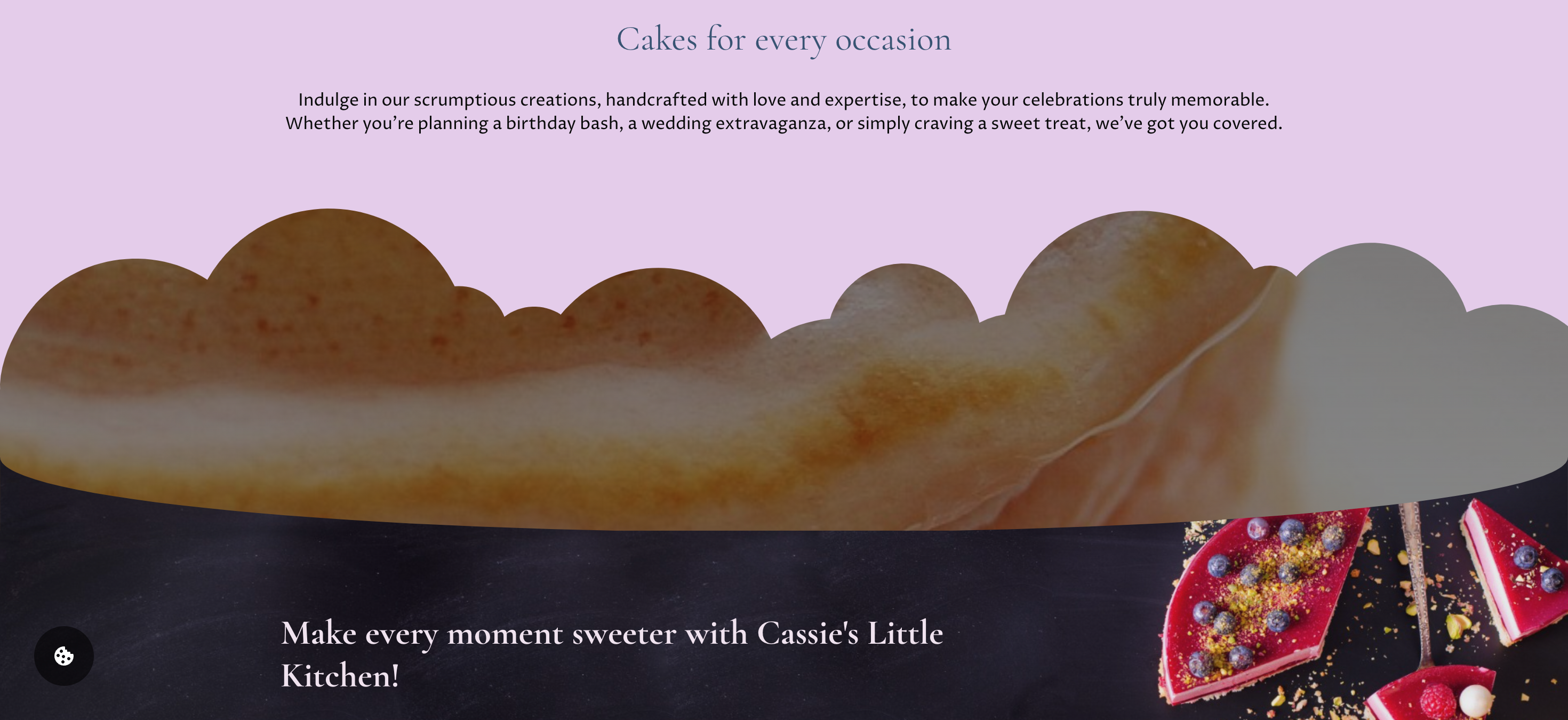 Baked goods arranged artfully at Cassie's Little Kitchen Bakery, inviting customers to indulge in delicious flavors.